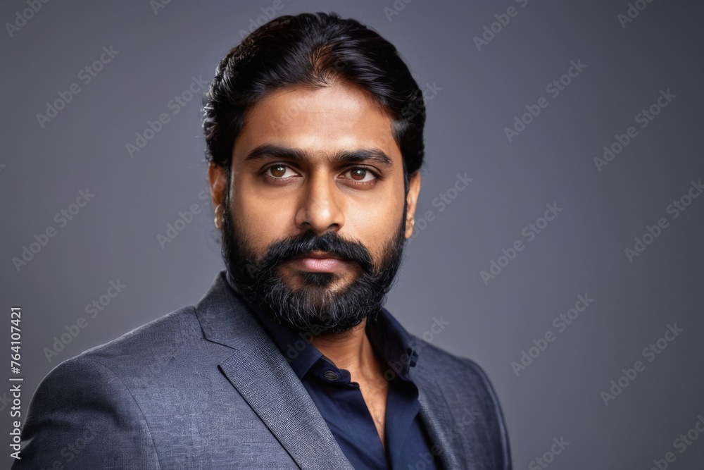 Proud confident bearded indian business man investor, rich ethnic ceo, corporate executive, professional lawyer banker, male office employee standing isolated on gray, Portrait Proud confident bearded indian business man investor, rich ethnic ceo, corporate executive, professional lawyer banker, male office employee standing isolated on gray, Portrait