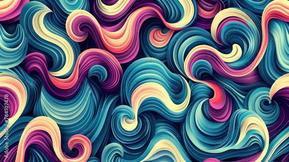 Colorful, classic, and retro vibes are evident on both sides of this seamless curves pattern background.
Colorful, classic, and retro vibes are evident on both sides of this seamless curves pattern background.