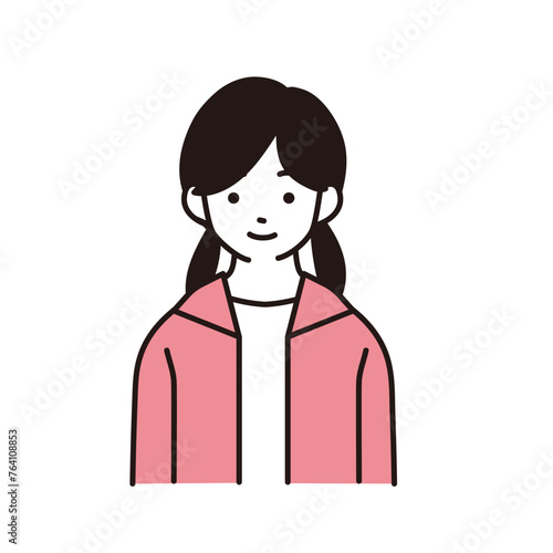 小学生の女の子のシンプルなイラスト　正面向き上半身
