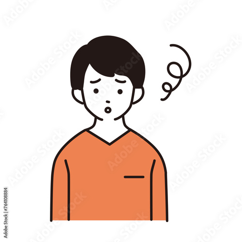 小学生の男の子のシンプルなイラスト　正面向き上半身　困った表情
