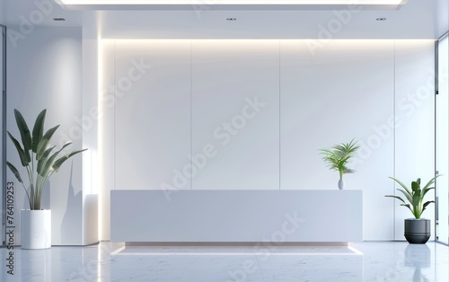 Corporate background wall with a white front desk photo