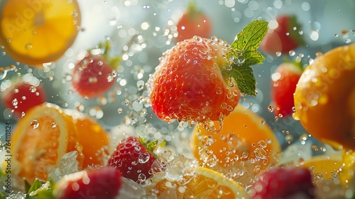 Capture the essence of freshness in a unique way by showcasing a tilted angle view of the luscious fruit, creating a dynamic and eye-catching image