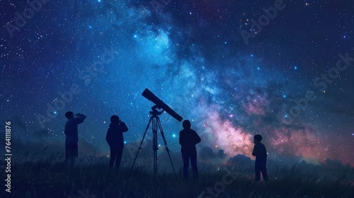 group of people observing stars with a telescope