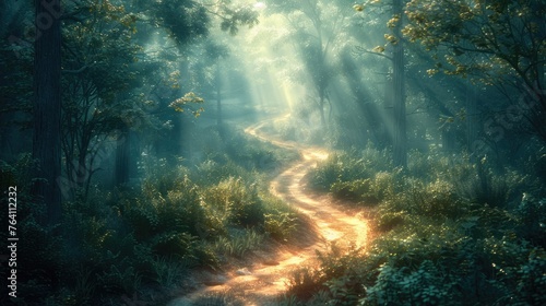 Ethereal Forest Journey Winding Path through Tranquil Nature for Mental Wellness and Stress Relief The Healing Power of Nature Stress Reduction and Well-being