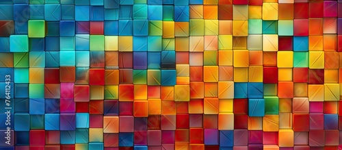 A vibrant and abstract mosaic background featuring squares of different colors arranged in a pattern