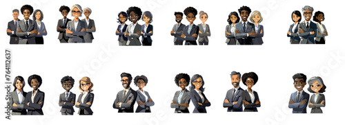 Diverse Young Managers Team Teamwork Business People Businesswomen Businessman bipoc Vector set Transparent background leader leadership professional professionals  employees