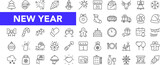 New year holiday icon set with editable stroke. Merry Christmas and Happy New Year thin line icon collection. Vector illustration