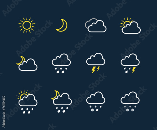 Set of weather linear icons, flat vector design