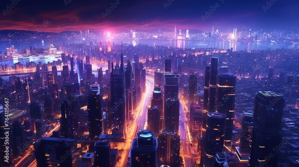 futuristic city at night. Futuristic concept.
