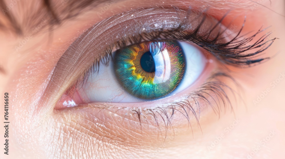 Fototapeta premium An eye of woman with rainbow light