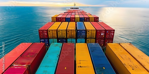 Shipping Containers: Essential for Global Trade on a Cargo Vessel at Sea. Concept Shipping Containers, Global Trade, Cargo Vessel, Sea Transport, Essential Logistics