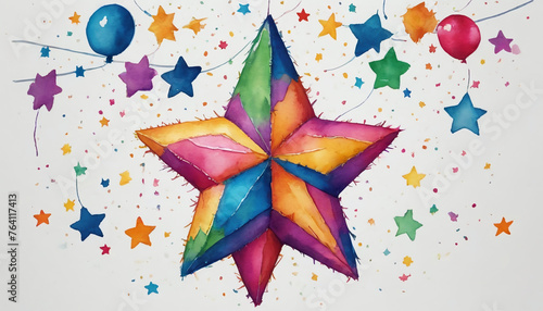 Photo Of Watercolor Star Piã±Ata Illustration photo