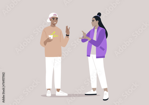 Engaging Sign Language Conversation Between Two Individuals, A couple engaged in a vivid non verbal dialogue