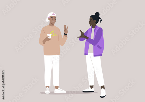 Engaging Sign Language Conversation Between Two Individuals, A couple engaged in a vivid non verbal dialogue