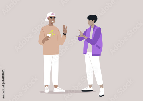Engaging Sign Language Conversation Between Two Individuals, A couple engaged in a vivid non verbal dialogue