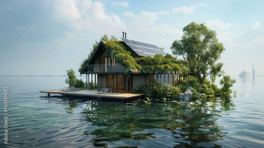 A self-sustaining island retreat with clean energy and water purification systems A self-sustaining island retreat with clean energy and water purification systems