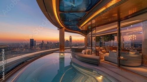 A luxury penthouse with a 360-degree skyline view and a retractable glass ceiling photo