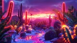 Neon desert oasis with cacti lights and earthy tones