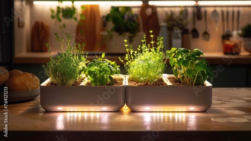 A smart indoor herb garden with LED grow lights