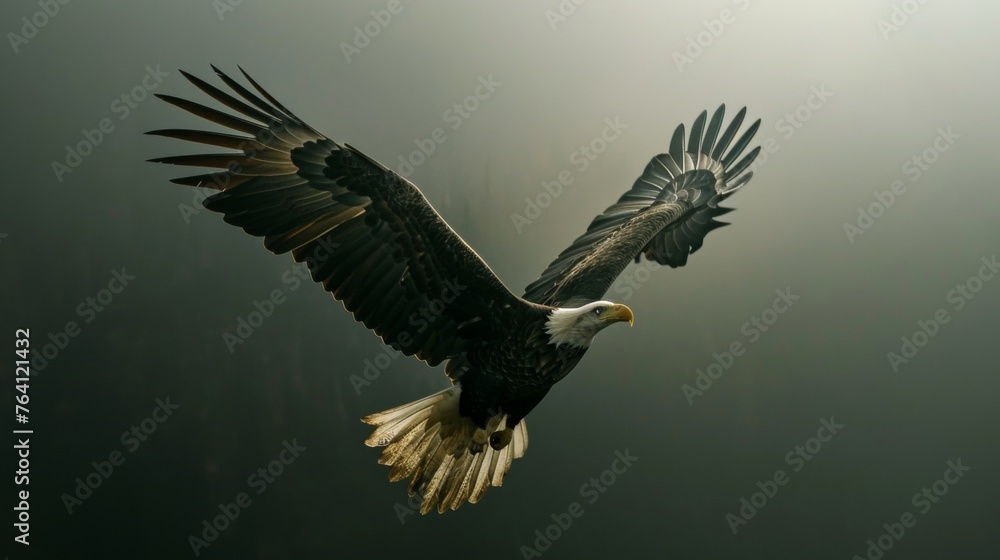 Obraz premium A bald eagle flying in sky in wild.