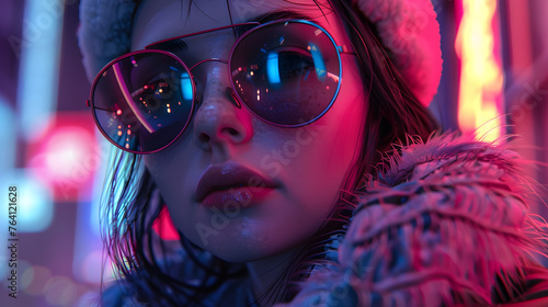 The dynamic urban life is captured with a variety of colorful lights and blurred city elements, evoking the energy of city life