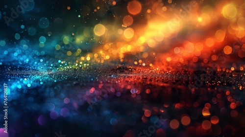 A black background with rainbow light flares overlaid by a bokeh prism
