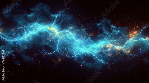 Modern illustration showing blue lightning on a black background. photo