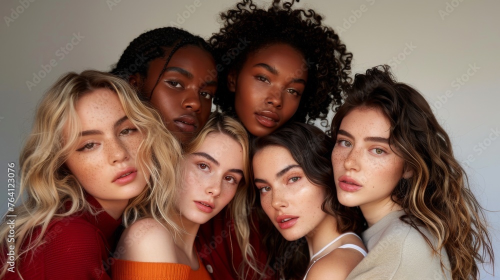 Fototapeta premium Multiethnic and multiracial group of women, the concept of equality and women's rights