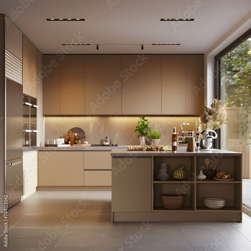 Elegant and Cozy JQ Kitchen Design with Stainless Steel Appliances and Brown Wood Finish