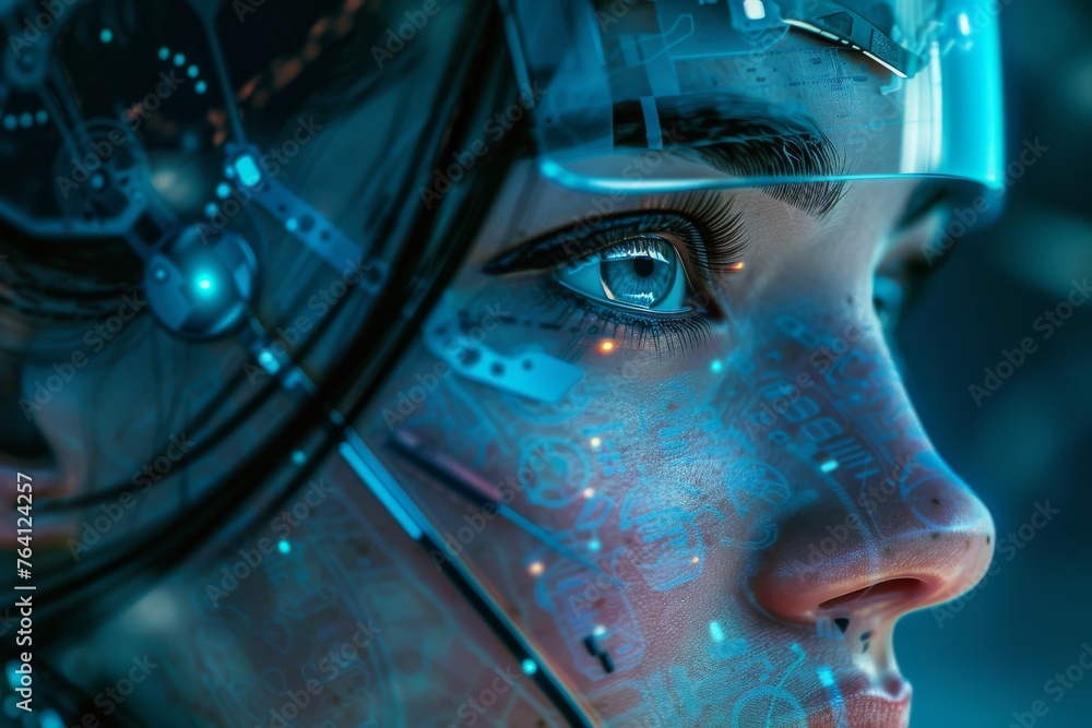 Cyborg woman, a vision of advanced AI with human-like features and intricate circuits