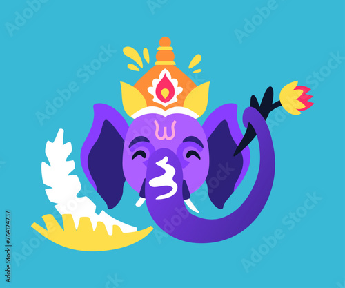Head of Ganesha - modern colored vector illustration with crowned Indian deity. God of wisdom, peace and prosperity. Asian culture and religion, ethnic peculiarities, beliefs and mythology idea