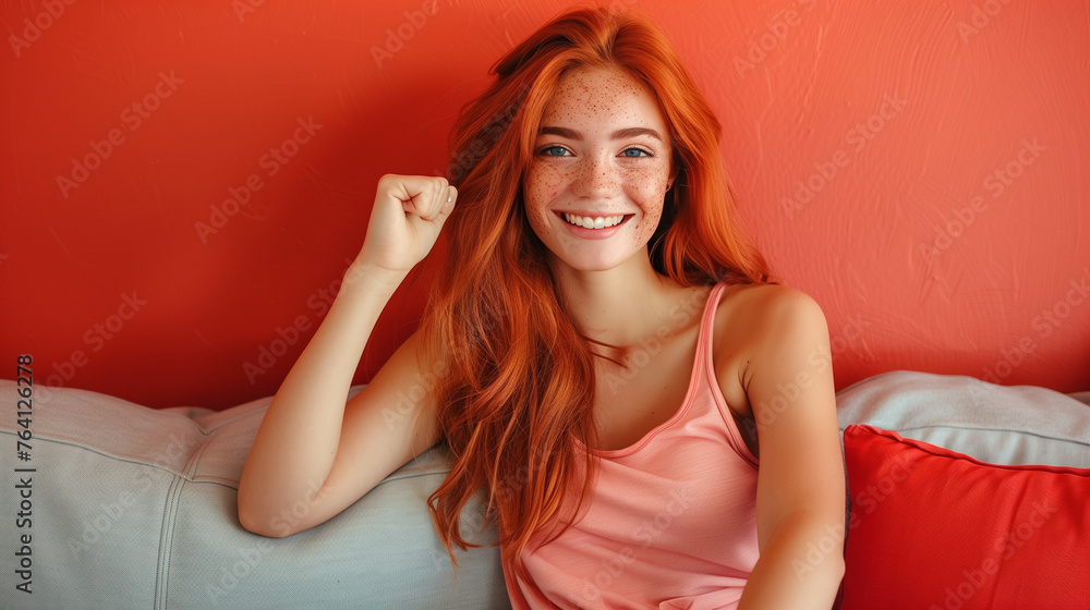 Naklejka premium Long-Haired Woman with a Grin