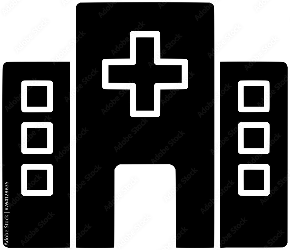 Fototapeta premium medicine illustration hospital silhouette clinic logo building icon medical outline emergency modern health architecture design exterior care doctor office shape healthcare treatment ambulance for