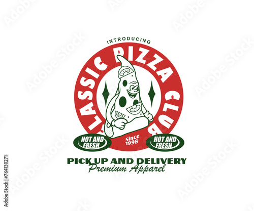 Cartoon character of pizza vector t shirt design, vector graphic, typographic poster or tshirts street wear and Urban style