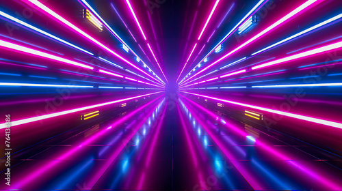 Futuristic tunnel with neon lights, modern abstract background for technology and design