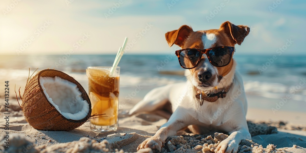 A dog relaxing on the beach