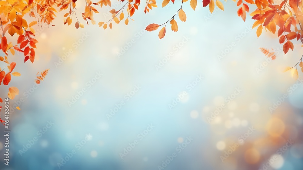 Beautiful autumn foliage background with brunches and falling tree leaves at sky with bokeh Beautiful autumn foliage background with brunches and falling tree leaves at sky with bokeh