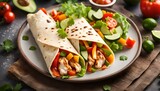 mexican tortilla wrap with chicken breast and vegetables
