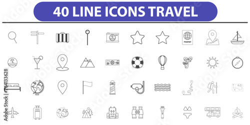 Travel and Tourism set of web icons in line style