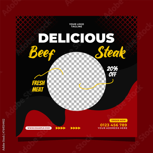 Delicious beef steak social media banner post vector template