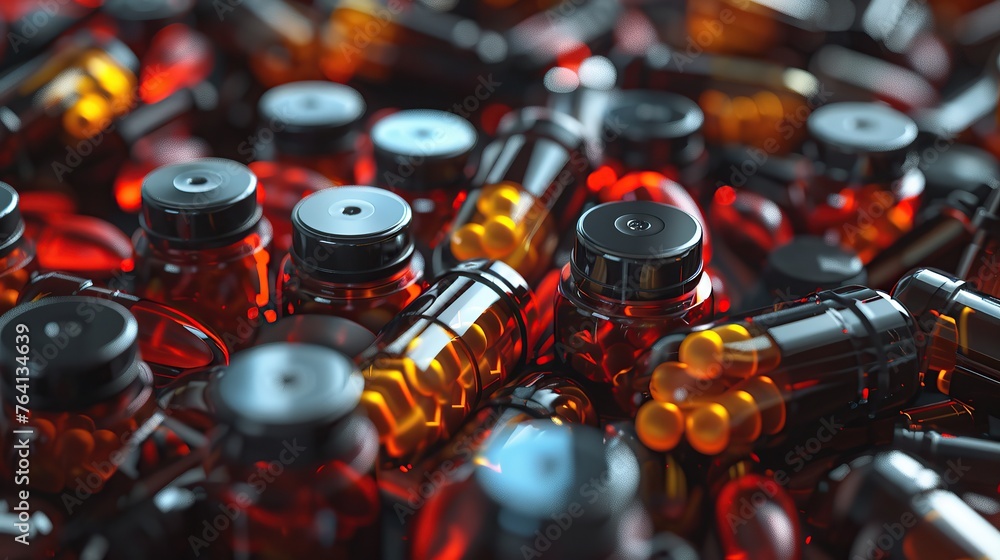 Image of scattered pharmaceutical bottles Image of scattered pharmaceutical bottles