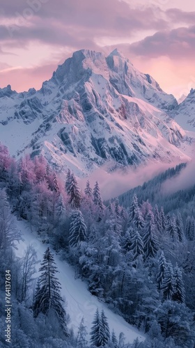 Sunset in the mountains, snow mountains © SHI