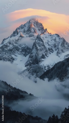 Sunset in the mountains, snow mountains