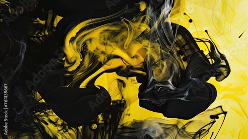 Black Yellow Acrylic Paint Mix  Abstract Smoke Flow