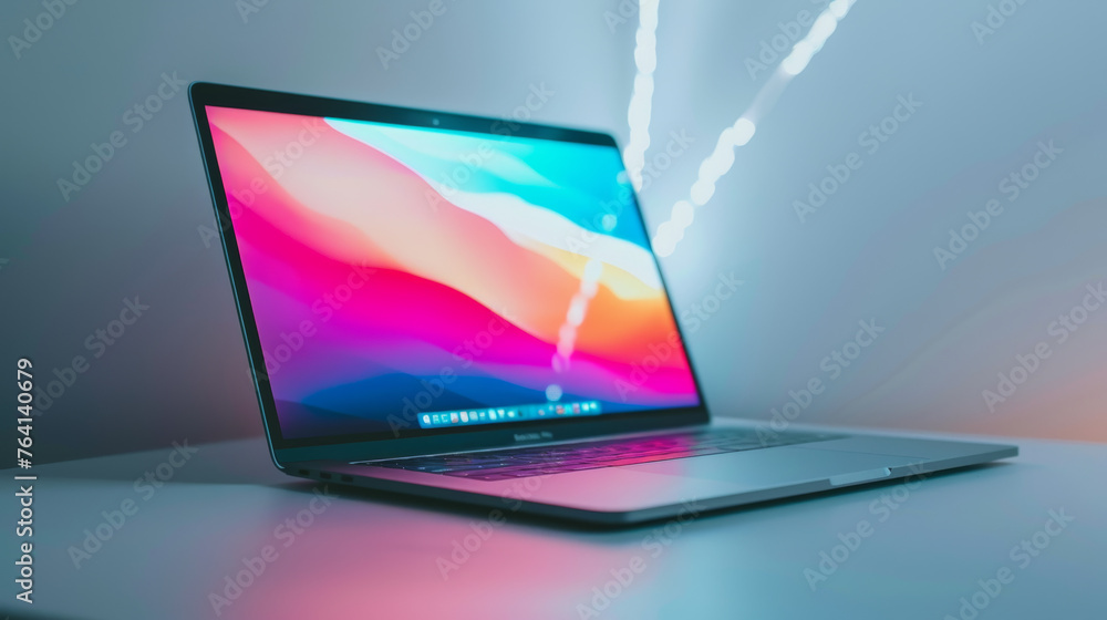 Modern laptop with vibrant screen and dynamic lighting Modern laptop with vibrant screen and dynamic lighting