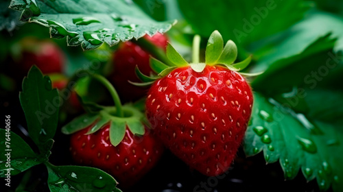 a close up of a strawberry with water droplets