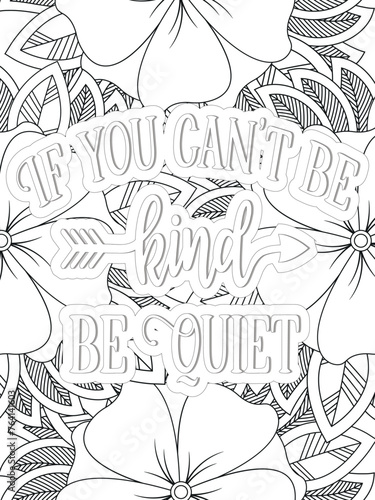 Kindness Quotes Flower Coloring Page Beautiful black and white illustration for adult coloring book