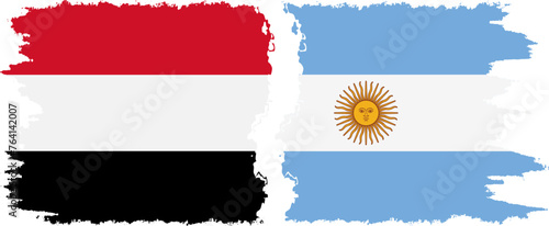 Argentina and Yemen grunge flags connection vector