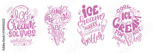 Cute hand drawn doodle lettering postcard about ice-cream. T-shirt design, mug print, tee design, lettering art. 100% vector image