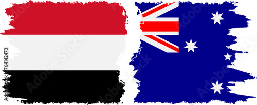 Australia and Yemen grunge flags connection vector